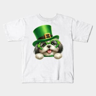 St Patricks Day Peeking Shih Tzu Dog Kids T-Shirt